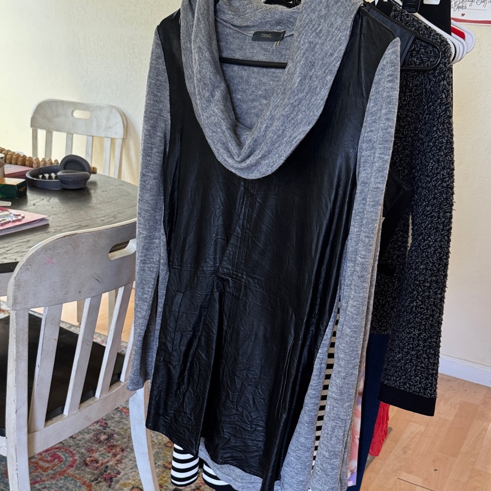 THML Women's Black and Gray Cowl Neck Sweater